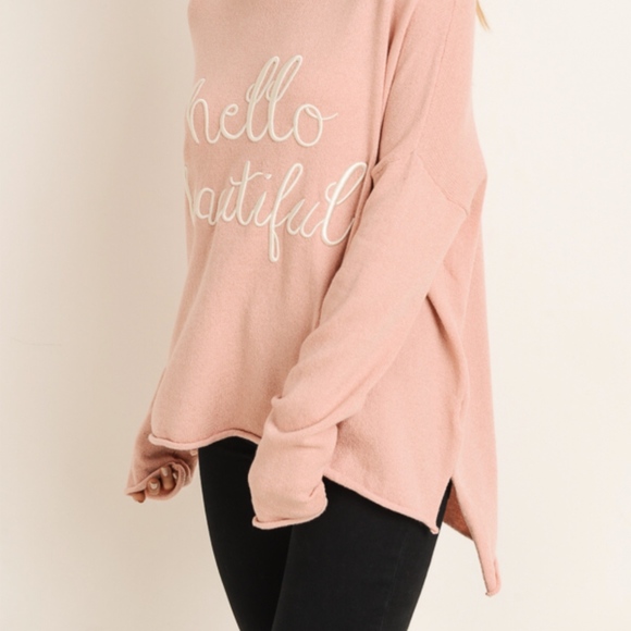 Cozy hello beautiful Graphic Sweater Pink - Picture 3 of 6